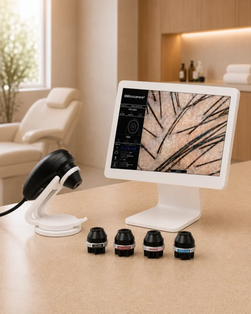 Microcamera monitorral és cserélhető vizsgálófejekkel